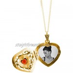 Lily Blanche Personalised December Birthstone Locket Necklace Gold Natural Blue Topaz Vintage Heart Locket Designed in Britain