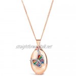 Lily Blanche Women Butterfly Necklace Natural Enamel 18 Carat Rose Gold Four Photo Oval Charm Locket Designed in Britain Holds 4 Personalised Pictures and Comes in a Ribbon-Tied Gift Box
