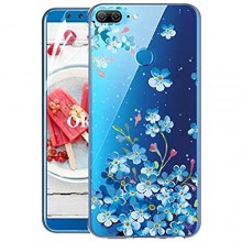 OKZone Huawei Honor 9 Lite Case with Screen Protector Cute Pattern Design Soft & Flexible TPU Ultra-Thin Shockproof Women Cover Cases for Huawei Honor 9 Lite (Blue Flowers)