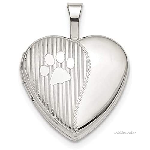 Ryan Jonathan Fine Jewelry Sterling Silver 16mm Paw Print Heart Locket Pendant Necklace