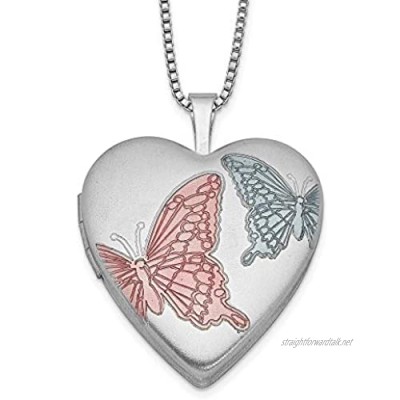 Ryan Jonathan Fine Jewelry Sterling Silver 20mm with Enameled Butterflies Heart Locket Necklace 18"
