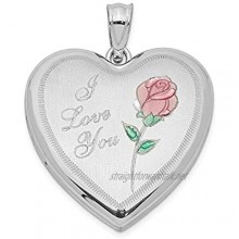 Ryan Jonathan Fine Jewelry Sterling Silver 24mm Enameled Rose Heart Locket Pendant Necklace
