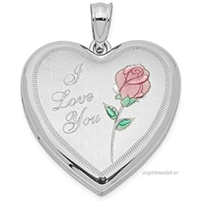 Ryan Jonathan Fine Jewelry Sterling Silver 24mm Enameled Rose Heart Locket Pendant Necklace
