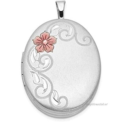Ryan Jonathan Fine Jewelry Sterling Silver 26mm Enameled Flower and Scroll Oval Locket Pendant Necklace