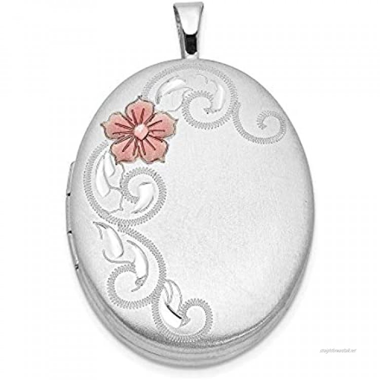 Ryan Jonathan Fine Jewelry Sterling Silver 26mm Enameled Flower and Scroll Oval Locket Pendant Necklace