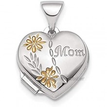 Ryan Jonathan Fine Jewelry Sterling Silver and Gold Tone Floral Mom Heart Locket Pendant Necklace
