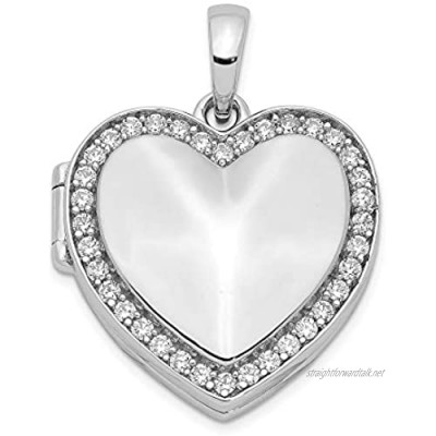 Ryan Jonathan Fine Jewelry Sterling Silver Cubic Zirconia 23mm Heart Locket Pendant Necklace