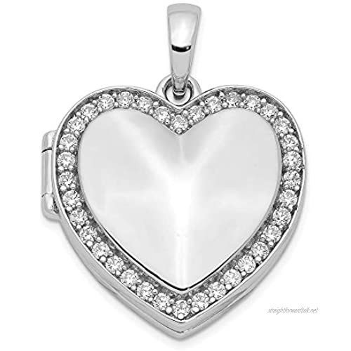 Ryan Jonathan Fine Jewelry Sterling Silver Cubic Zirconia 23mm Heart Locket Pendant Necklace