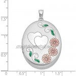 Ryan Jonathan Fine Jewelry Sterling Silver Heart with Enamel Flowers 34mm Oval Locket Pendant Necklace