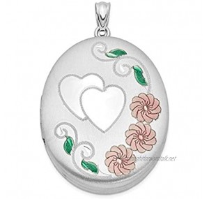 Ryan Jonathan Fine Jewelry Sterling Silver Heart with Enamel Flowers 34mm Oval Locket Pendant Necklace