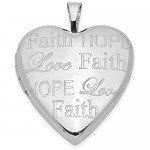 Ryan Jonathan Fine Jewelry Sterling Silver Love Hope Faith 20mm Heart Locket Pendant Necklace