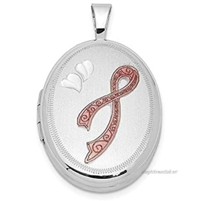 Ryan Jonathan Fine Jewelry Sterling Silver with Enamel Pink Ribbon 19mm Oval Locket Pendant Necklace