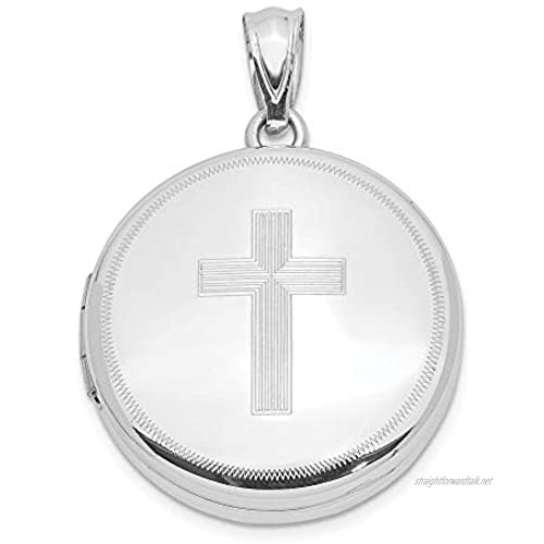 Sterling Silver 20mm Cross Round Locket Pendant Necklace