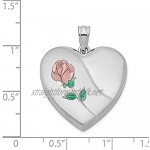 Sterling Silver 24mm Satin Enameled Diamond-Cut Rose Locket Pendant Necklace