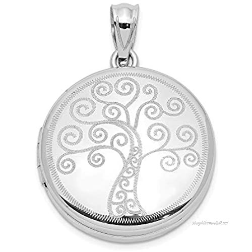 Sterling Silver Brushed and Polished Tree Round Locket Pendant Necklace