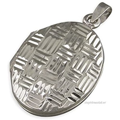 Sterling Silver Diamond Cut Cross-Hatched Oval Locket