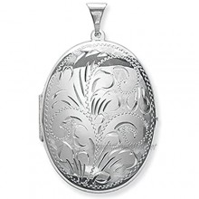 Sterling Silver Large Full Engraved Oval Locket