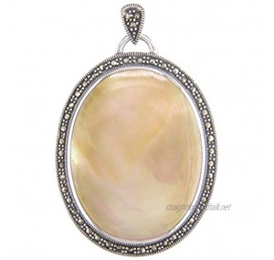 Sterling Silver Large Marcasite Yellow Shell Oval Locket