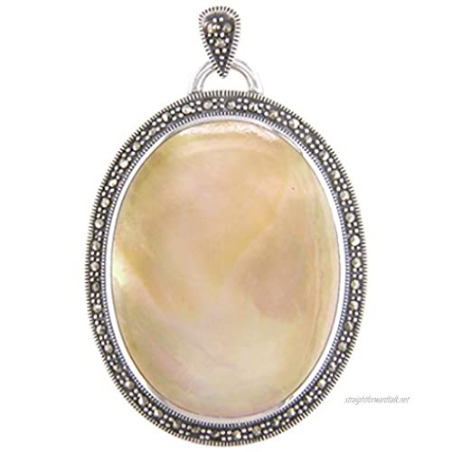Sterling Silver Large Marcasite Yellow Shell Oval Locket
