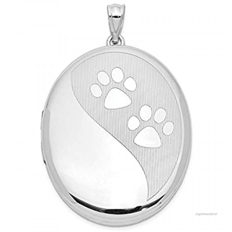 Sterling Silver Rhodium-plated Paw Prints Ash Holder Oval Locket for Women