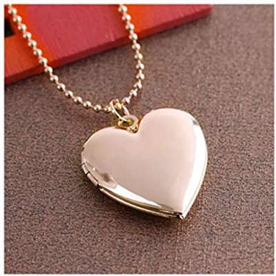 ZJY 1 Pc Heart Shaped Friend Photo Picture Frame Locket Pendant for Necklace Romantic Fashion Silver Rose gold Nice Gift (Color : Rose gold Size : 46cm)