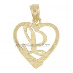 10k Solid Gold Initial Pendant in Heart Frame with Diamond Cut Finish Available in Different Letters of Alphabet Personalized Charm for Women