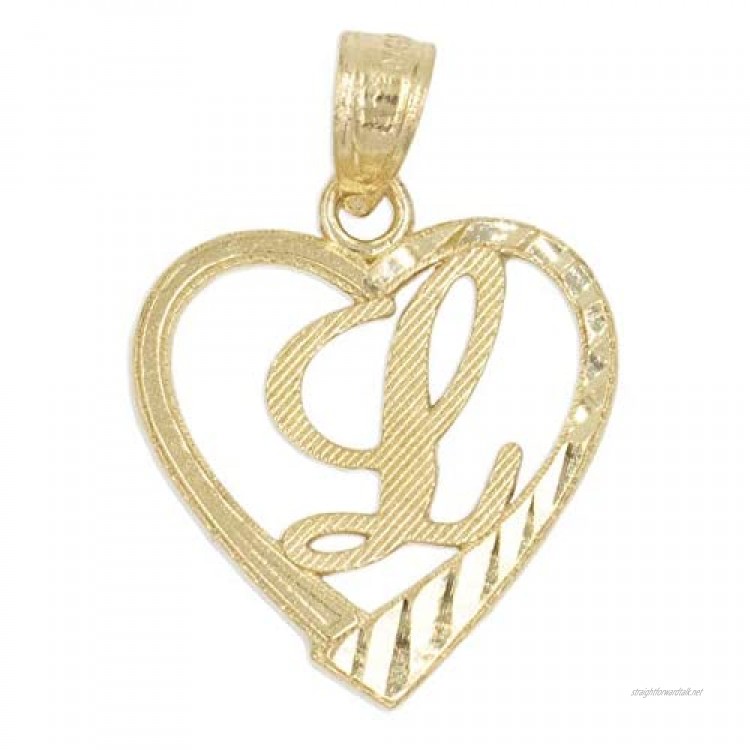 10k Solid Gold Initial Pendant in Heart Frame with Diamond Cut Finish Available in Different Letters of Alphabet Personalized Charm for Women