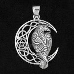 925 Solid Sterling Silver Wicca Neo Pagan Raven with Moon and Pentagram Pendant