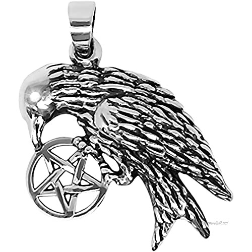 925 Sterling Silver Raven Pentagram Pendant Witch Amulet Pagan Wiccan Jewellery