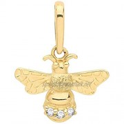 9ct Yellow Gold Cz Small 10x8mm Bumble Bee Charm Pendant