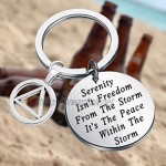 AA Recovery Serenity Prayer Keychain Sobriety Gift Serenity Peace Within The Storm Keyring with Alcoholics Anonymous AA Symbol Charm New Beginnings Jewelry