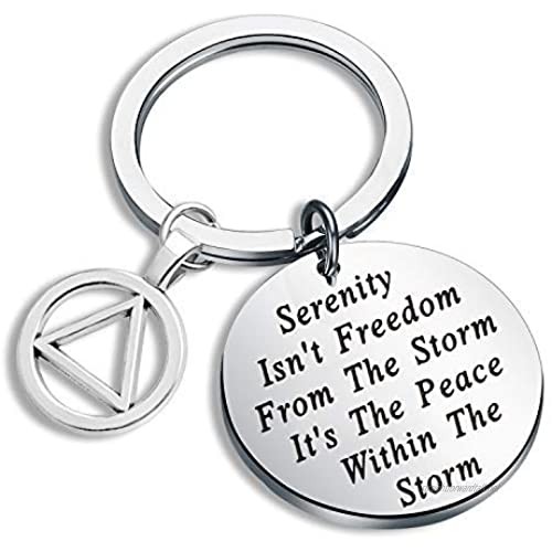 AA Recovery Serenity Prayer Keychain Sobriety Gift Serenity Peace Within The Storm Keyring with Alcoholics Anonymous AA Symbol Charm New Beginnings Jewelry