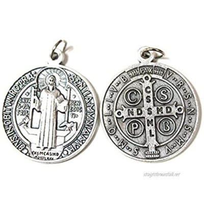 Cross My Heart 11mm Saint St Benedict ROUND Exorcism Silver Oxidised Medal Charm Pendant Only