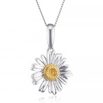 Elements Silver Ladies Rhodium Plated Gold Plate Detail Daisy Pendant of Length 41-46cm