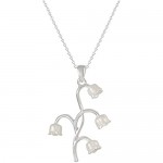 Eternal Collection Lily of The Valley White Enamel Silver Tone Pendant