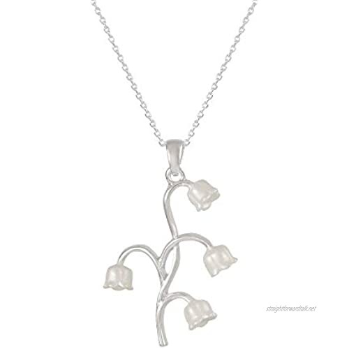 Eternal Collection Lily of The Valley White Enamel Silver Tone Pendant