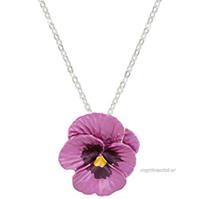 Eternal Collection Pansy Perfection Pink Enamel Silver Tone Flower Pendant