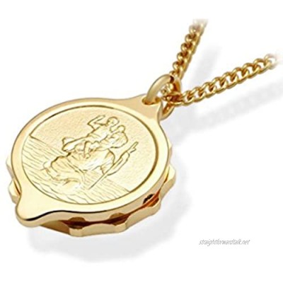 F.Hinds Genuine Yellow Gold Plated St. Christopher SOS Talisman Pendant & Chain