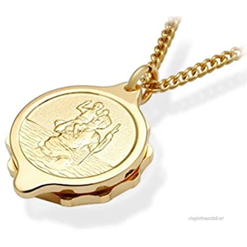 F.Hinds Genuine Yellow Gold Plated St. Christopher SOS Talisman Pendant & Chain