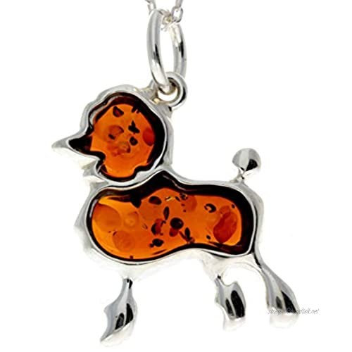 Genuine Poodle Dog Baltic Amber & Sterling Silver Pendant without Chain - AD220