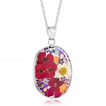 Natural Flower Jewellery Sterling Silver Large Oval Pendant Made with Real MixedFlowers …
