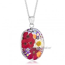 Natural Flower Jewellery Sterling Silver Large Oval Pendant Made with Real MixedFlowers …