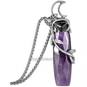 Nupuyai Vintage Moon Healing Crystal Necklace for Women Men Leaves Wrapped Protection Energy Stone Pendant with Chain 50cm