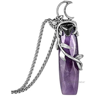 Nupuyai Vintage Moon Healing Crystal Necklace for Women Men Leaves Wrapped Protection Energy Stone Pendant with Chain 50cm