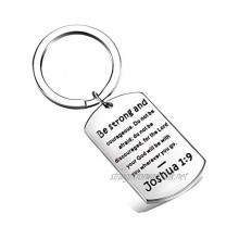QIIER Christian Keychain Be Strong and Courageous Joshua 1:9 Bible Verse Dog Tag Keychain Religious Jewelry