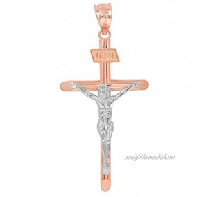 Solid Two-Tone 9 ct Rose Gold and 9 ct White Gold INRI Cross Pendant (1.39")
