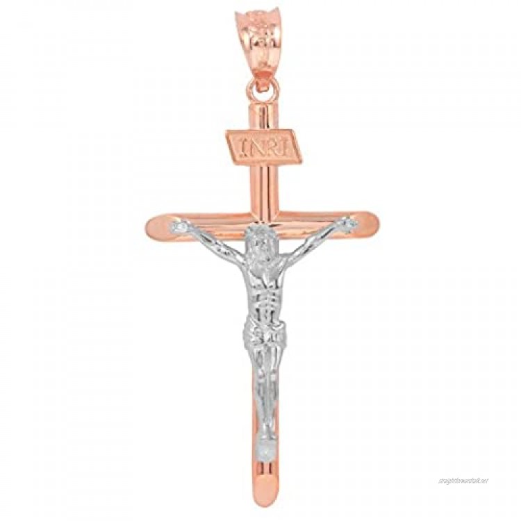 Solid Two-Tone 9 ct Rose Gold and 9 ct White Gold INRI Cross Pendant (1.39)