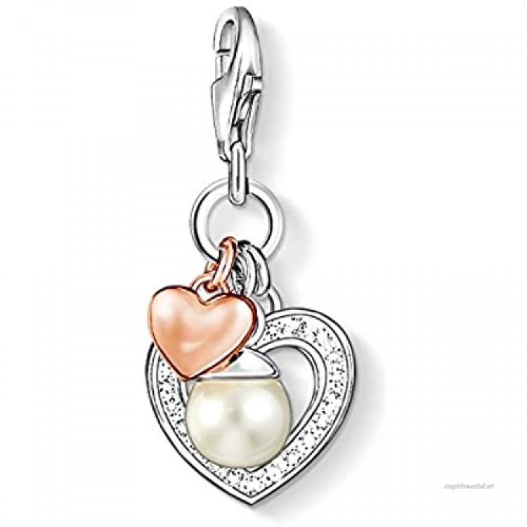 Thomas Sabo Women-Charm Pendant Heart Charm Club 925 Sterling Silver 18k rose gold plating Zirconia white Freshwater Pearl 0937-426-14