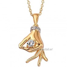 TJC Aquamarine Mudra Hand Pendant Necklace with Chain for Women in Yellow Gold and Platinum Plated 925 Sterling Silver Size 20 Inches Blue Coloured March Birthstone Jewellery