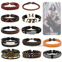 12 Pcs Braided Leather Bracelets for Men Women Adjustable Leather Bracelets Cuff Bracelet